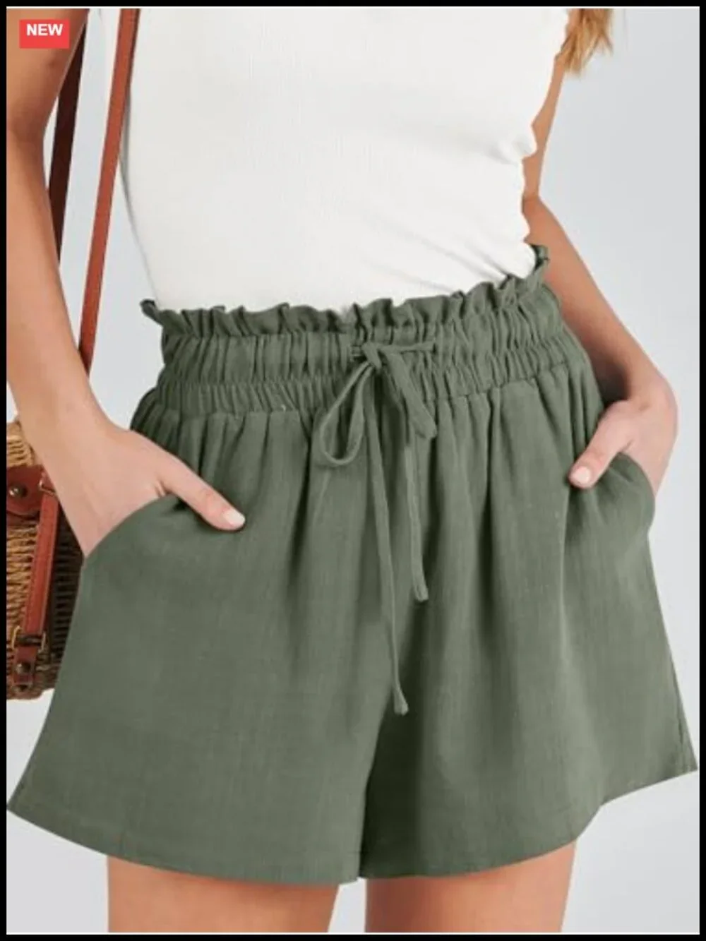 Women Wide Leg High Waist Linen Shorts with Pockets Drawstring Casual